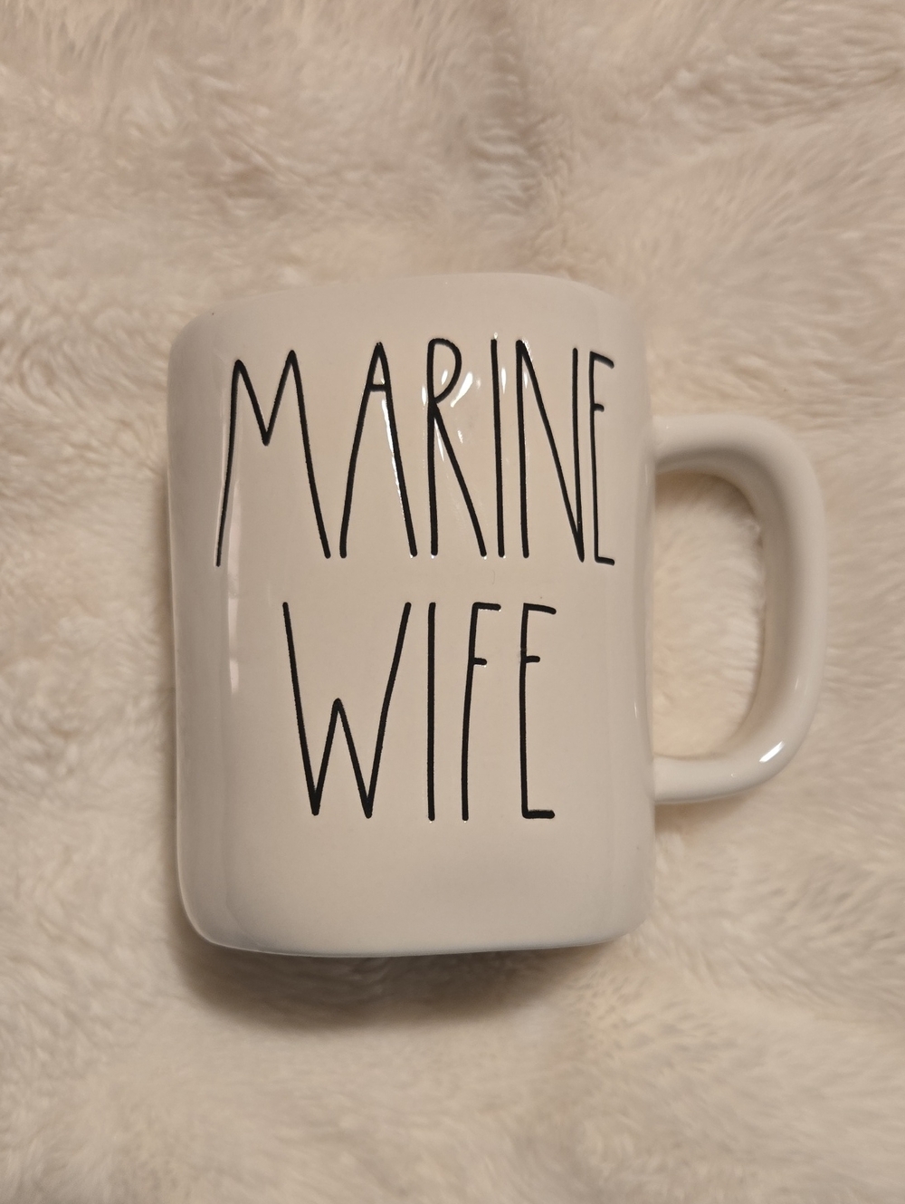 Rae Dunn White Mug with Black "MARINE WIFE" Lettering